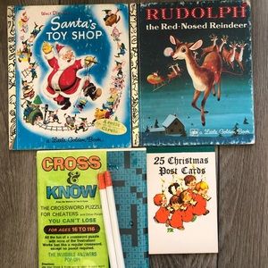 Vintage Christmas Books Rudolph Red Nose Santa's Toy Shop Angel Post Car…